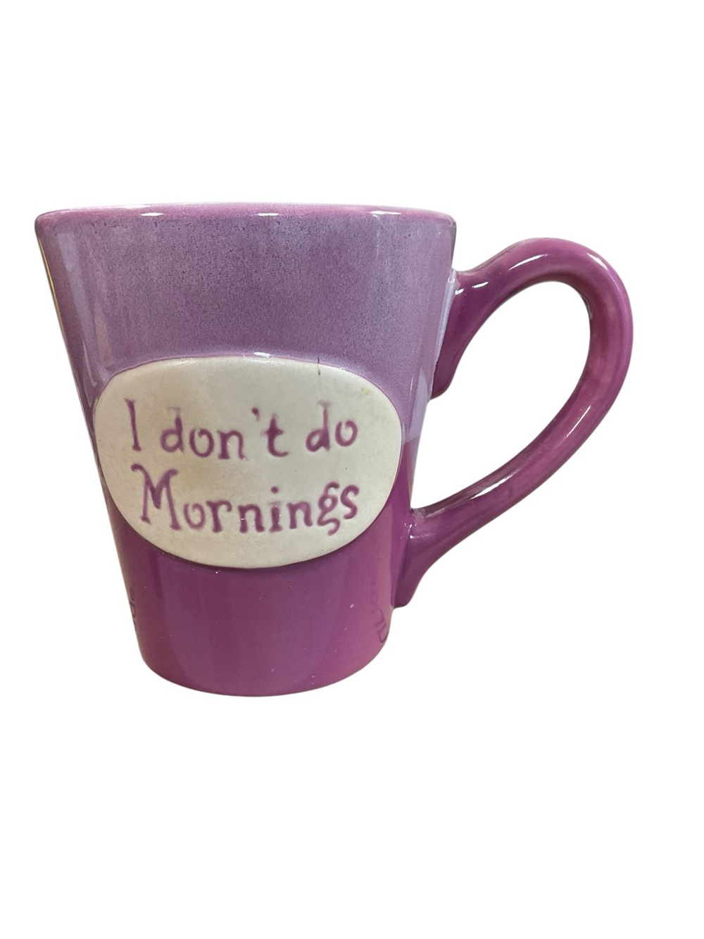 Ganz I Don’t Do Mornings Purple Pottery Coffee Mug 16 oz
